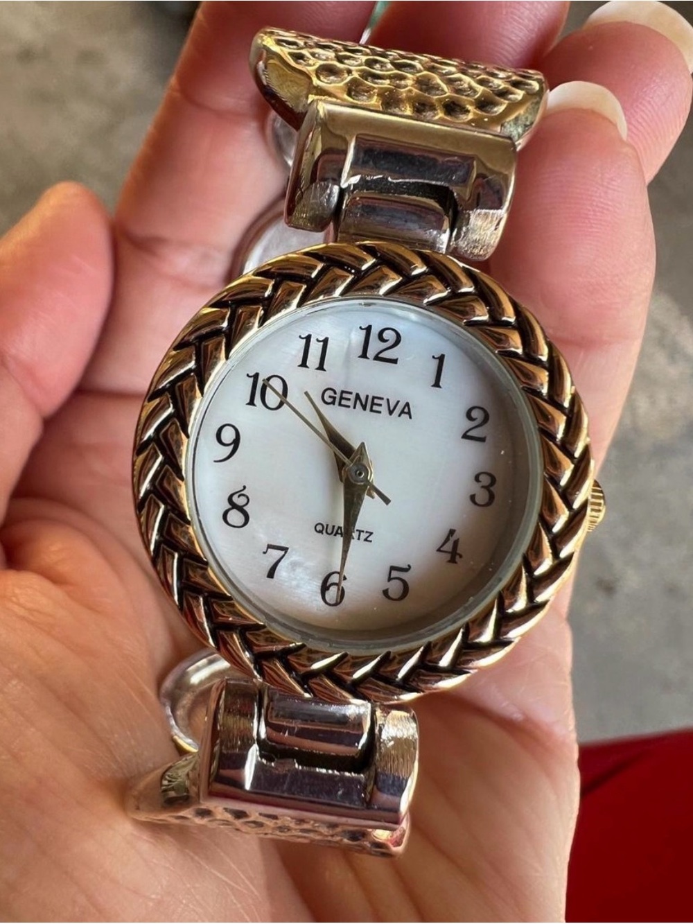 Geneva Gold-Tone Braided Bezel Bracelet Watch with White Dial